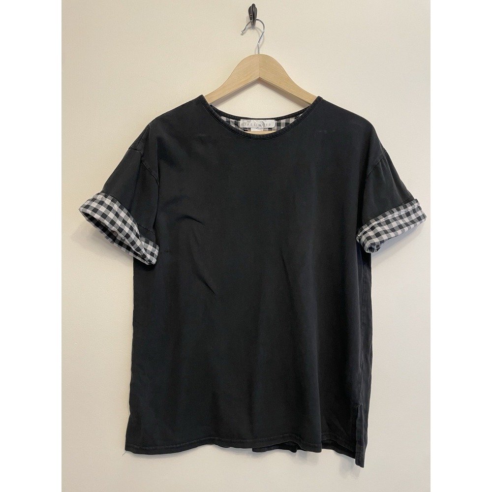 Vtg The Limited T-shirt Top Women Size Medium Black Gingham Sleeve 90s Cotton